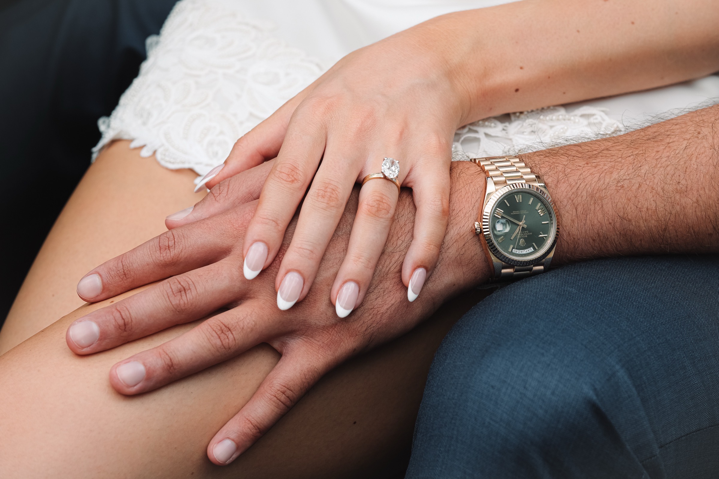 Bride and groom's hands with wedding rings